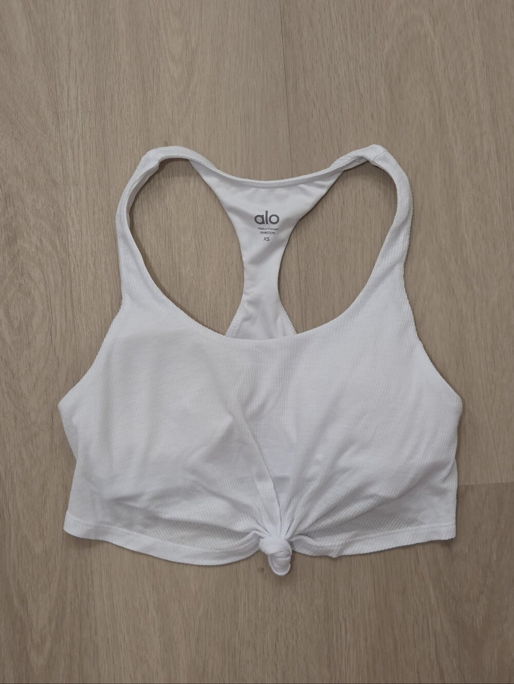 ALO Yoga White Knot-Front Racerback Sports Bra